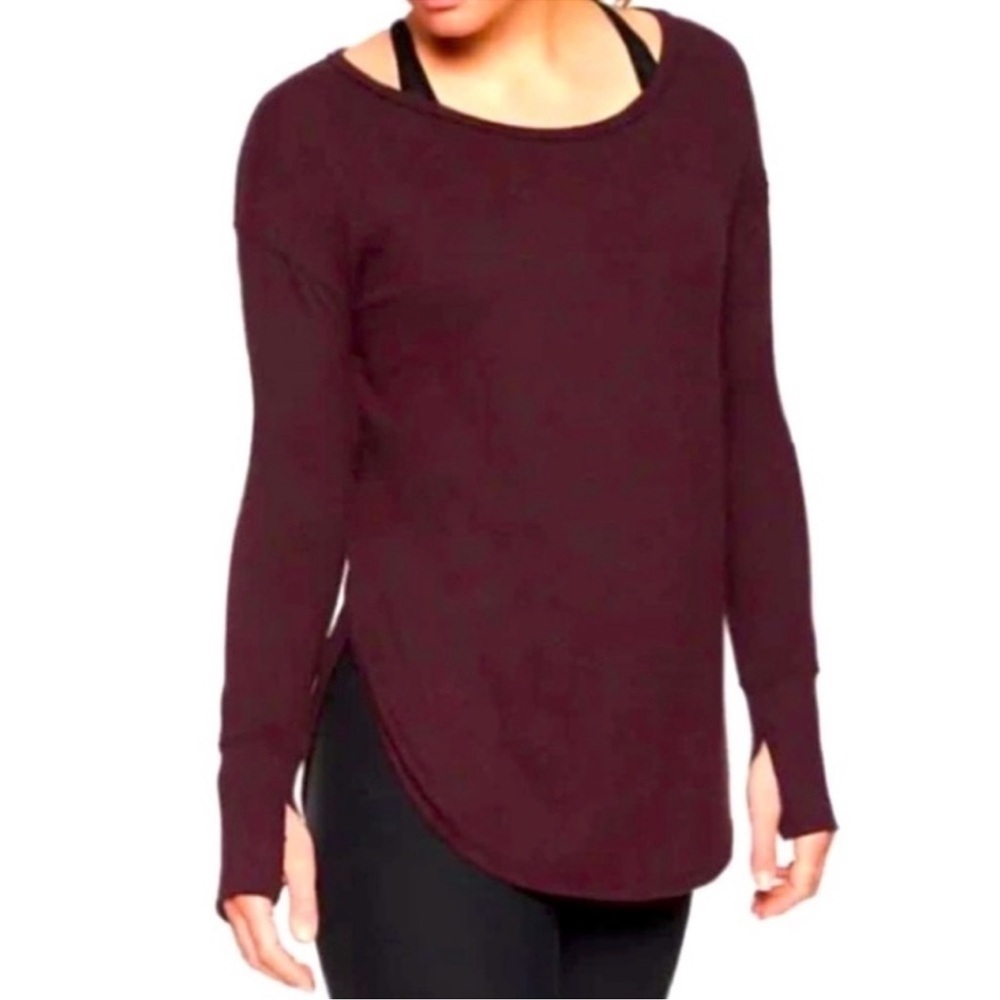 Frye & Co. Burgundy Fox Tail Heritage Raw Hem Thumb Holes Top size L